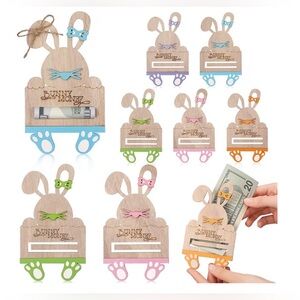 Wooden Bunny Money Holder with Colorful Bows ~Choose 1 ~ New